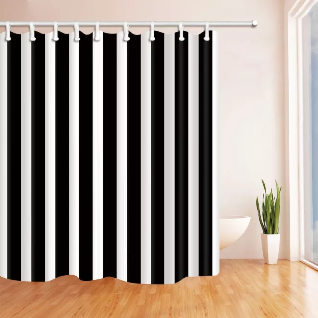 Fabric Shower Curtain Extra Long Black White Stripe Modern Bathroom Waterproof