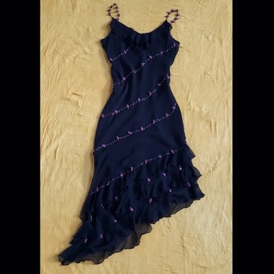 ECI New York Black Silk Ruffle Slip Dress 8 Pre-Owned