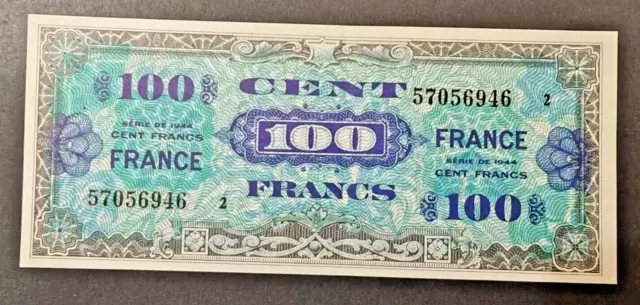 Billet de 100 FRANCS FRANCE WW2 - Série de 1944 - Libération Rare Etat splendide