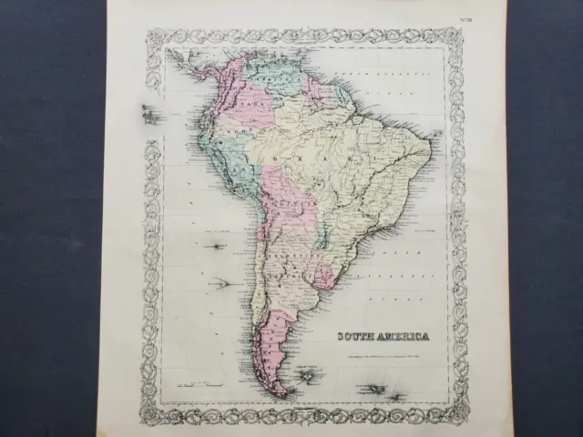 1855 Colton Map - South America - 100% Genuine Antique
