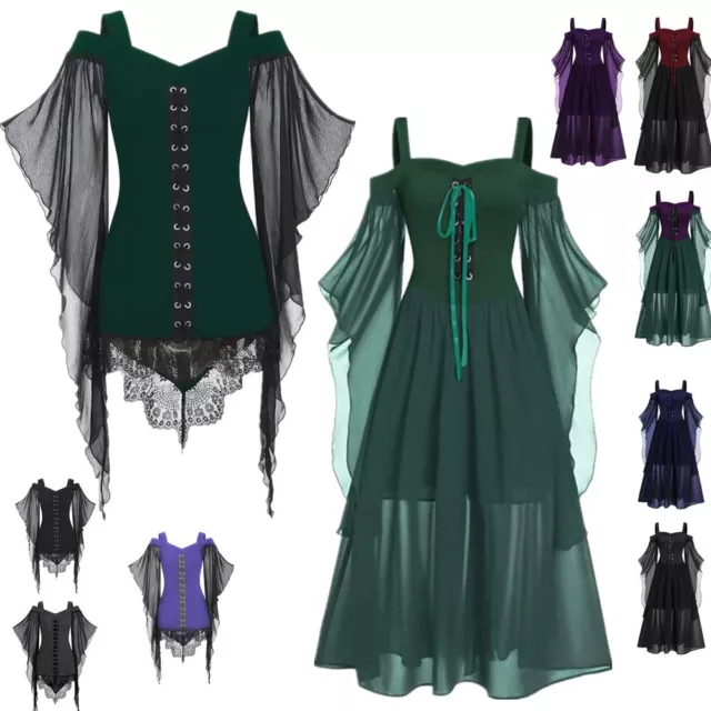 Women Witch Cosplay Costume Halloween Vintage Renaissance Medieval Gothic Dress
