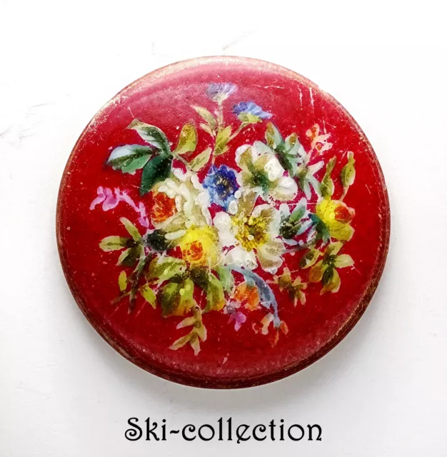 Ancien Bouton en Porcelaine- Fleurs, peint à la main. France, XIX°s. 38 mm