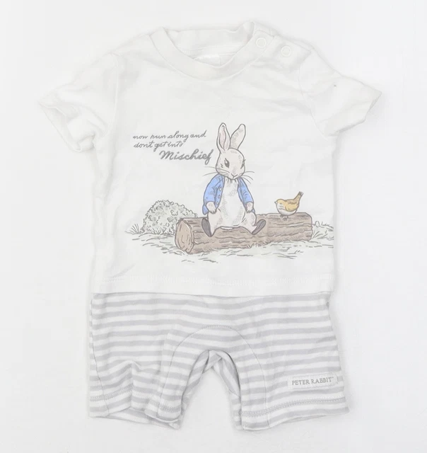 Peter Rabbit Baby bianco 100% poliestere unitard taglia unica neonato magnetico