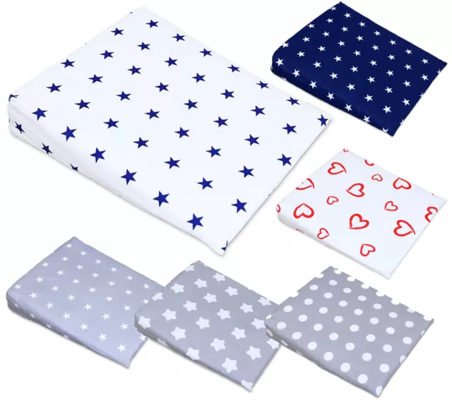 BABY COT WEDGE PILLOW + PILLOWCASE REPLACEMENT COVER MANY DESIGNS SIZE 59x37cm