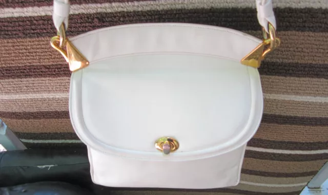 Zenith Shoulder Bag White Hand Made Brass Hardware Turn Lock Snap Strap VTG