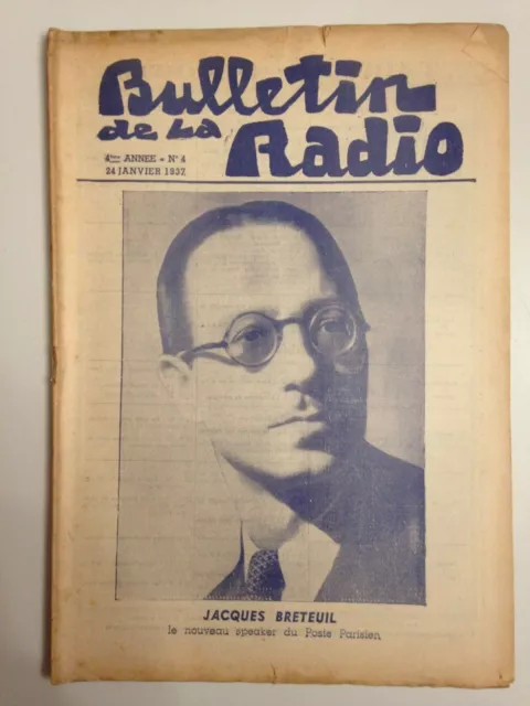 Rare Revue Bulletin De La Radio 24 Janvier 1937 - Jacques Breteuil