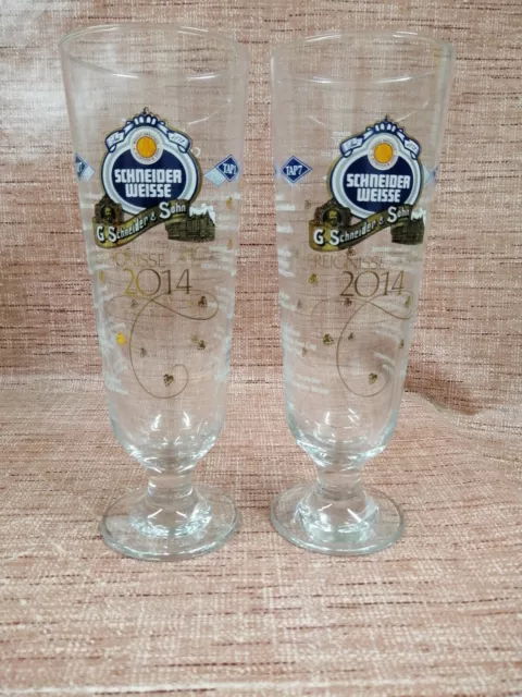 Schneider Weisse 2x Antikpokal 0,5 l Ereignisse 2014 Weizenbierglas Gastro