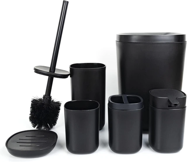 Bathroom Accessories Bath Set of 6 Complete, Toothbrush Holder, Black-6 Piece