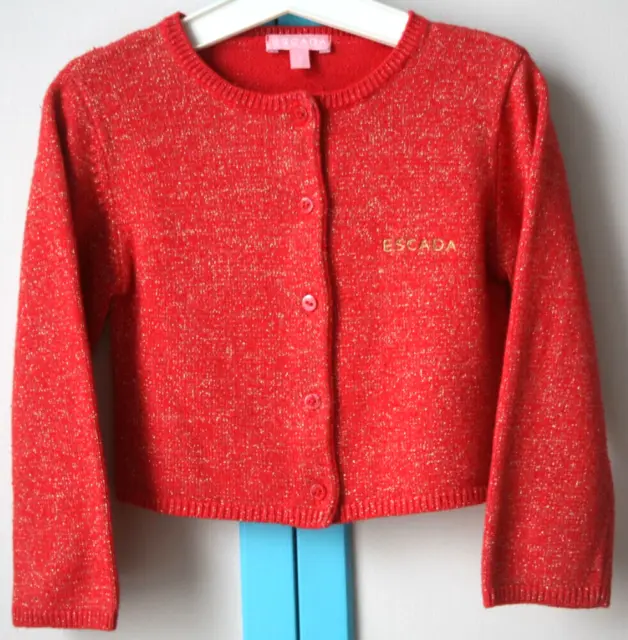 Festif !  fille    2Ans   CARDIGAN tricot fin    ESCADA    rouge corail et doré