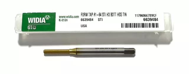 WIDIA 1-64 HSS Thread Forming STI Tap H3 Tin Coating Bottoming Tap USA Made