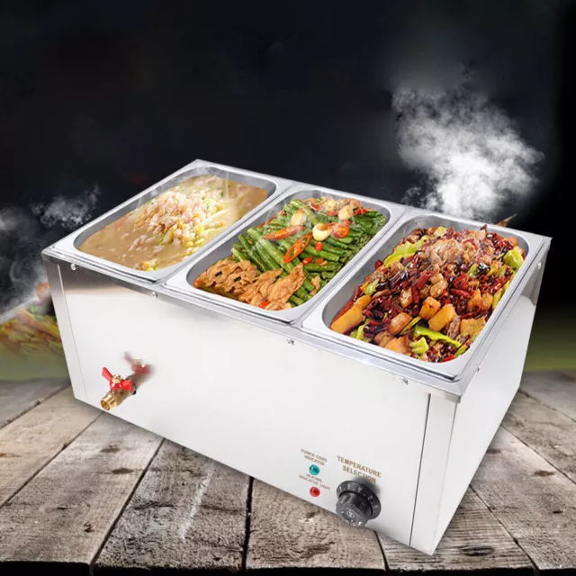 850W Electric Food Warmer 3Pan Commercial Buffet Steam Table Stainless Steel TOP