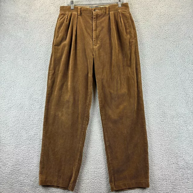 Vintage Polo Ralph Lauren Mens Andrew Pants Corduroy 33x32 (32x30) Brown Pleated