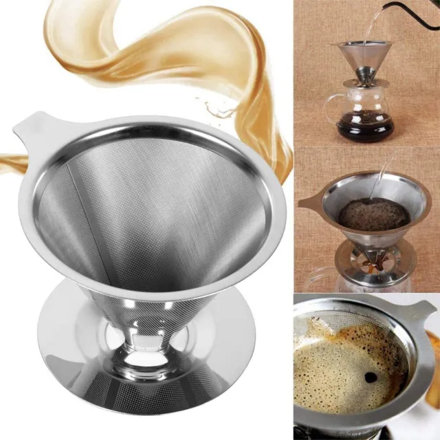 Mesh Stainless Steel Coffee Filter Paperless Pour Over Cone Dripper Reusable