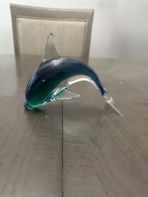 Blue/Green Glass Dolphin Figurine