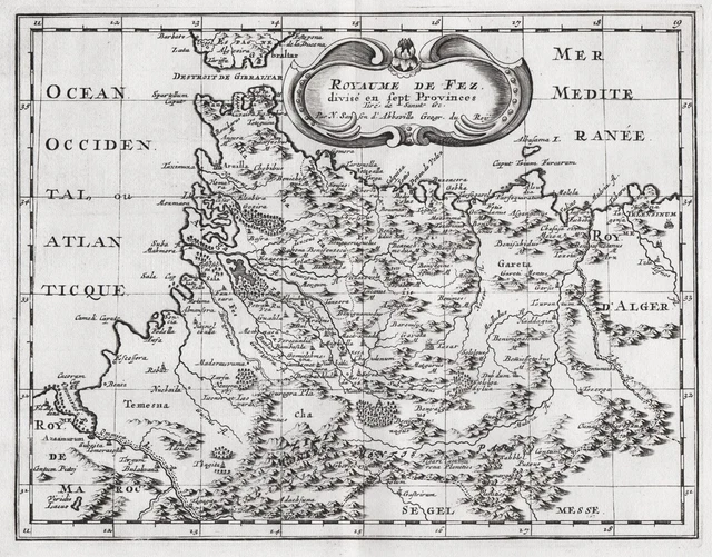 Morocco Algeria North Africa Carte Map Card Sanson Engraving Copperplate 1680