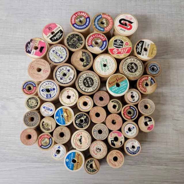 Mixed Lot of 50 Vintage Empty Wooden Thread Spools Coats & Clark's Talon Belding