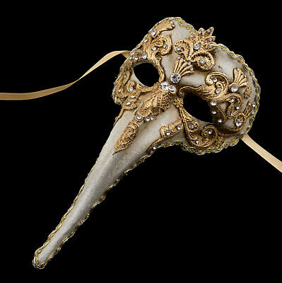 Mask from Venice Nasone Long Nose Paper Mache Macrame Golden High Range 1829 V10