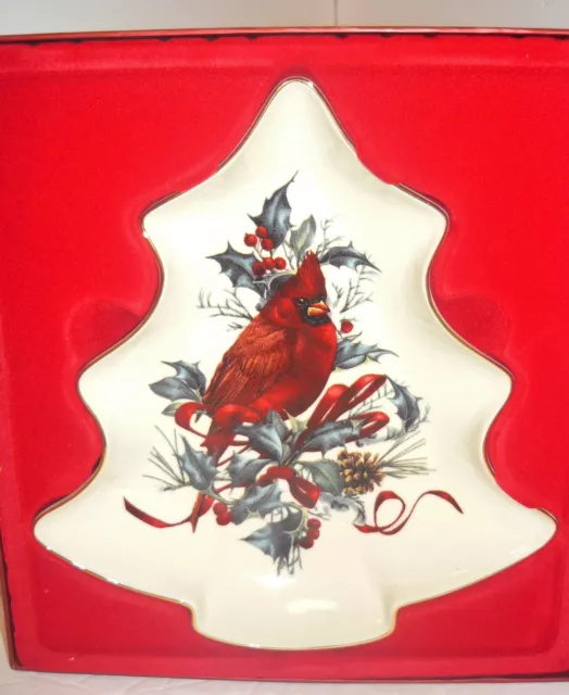 Lenox Christmas Winter Greetings CeramicTree Candy Dish  Red Cardinal New In Box