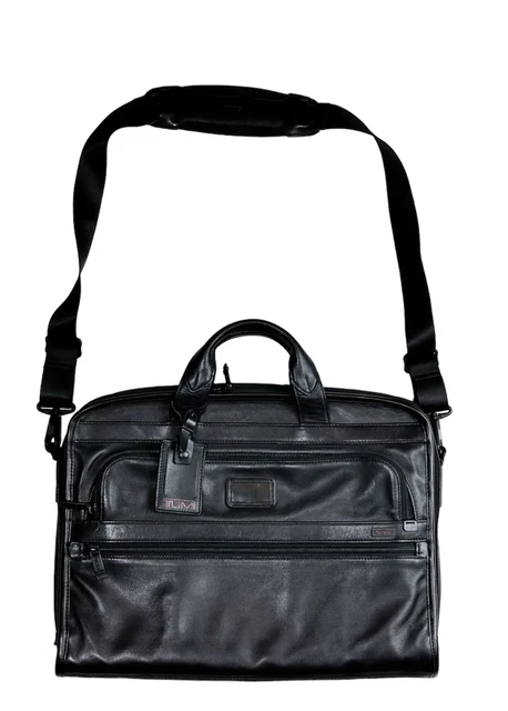 Tumi Men's Alpha Leather Business Laptop Briefcase Black Messenger Bag