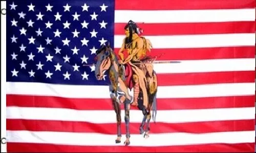 Indian on Horse US Flag 3x5 ft USA America Native American Horseback Riding