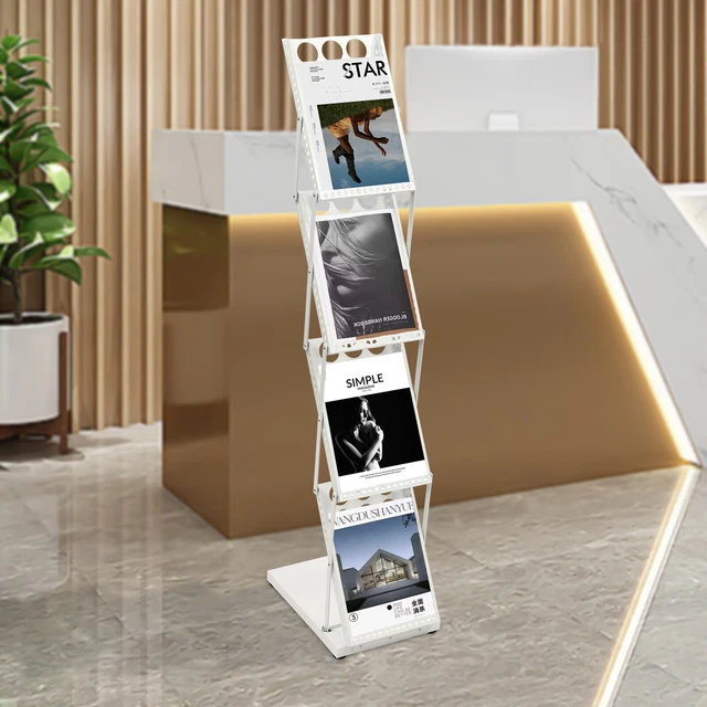 FOLDABLE MAGAZINE RACK Brochure Stand Literature Rack with 4 Pockets ...