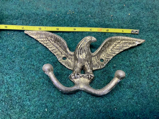 Eagle Double Coat Hook Wall Mounted Cast Brass Amer Tack & Howe 7" wide x 4" tal