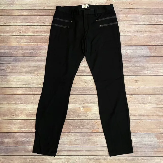 Helmut Lang Size 8 Black Skinny Wool Stretch Pants Trousers Zippers FLAW