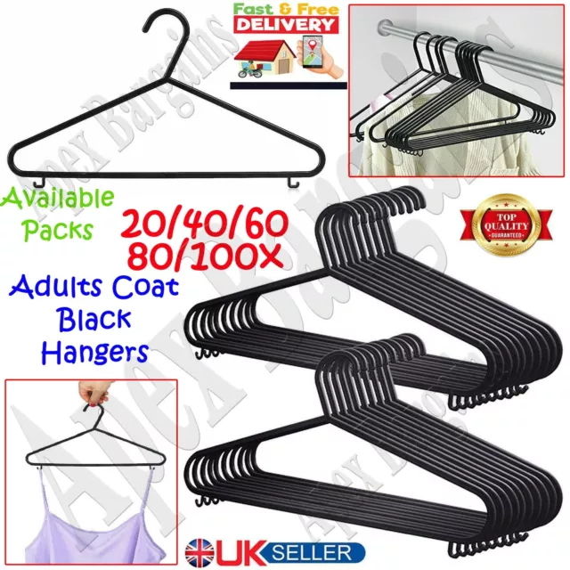 20/100pc Adult Black Coat Hangers Hanger Coathanger Strong Plastic Clothes Dress