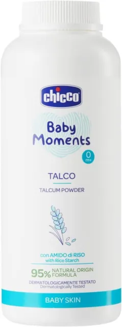 Chicco Baby Moments Talc en Poudre, Talc Noenato, Avec Amido De Riz, Laisse L