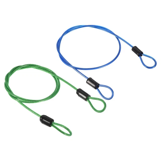 Security Cable 2.5mmx0.5m Coated Rope w Loop Green,Blue 2Pcs