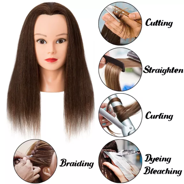 HOT 100% Real Hair Training Head Hairdressing Styling Mannequin Doll With Clamp