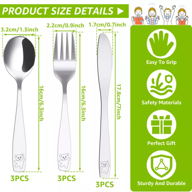 9Pcs Kids Silverware Set 410 Stainless Steel Kids Fork Spoon and Cutter DrctS