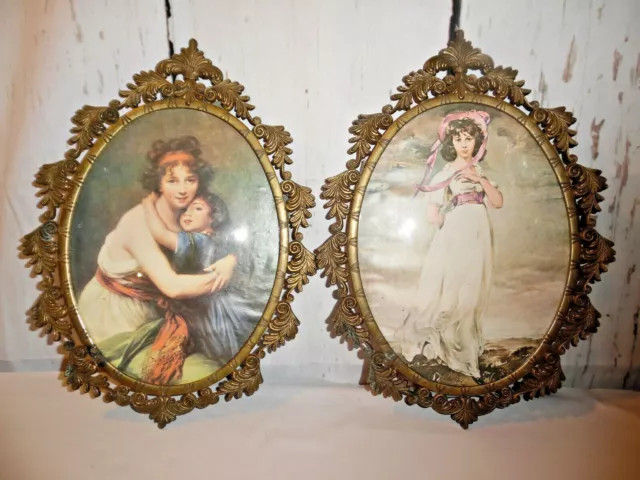 Antique Victorian Pictures In Ornate Brass Frames Italy