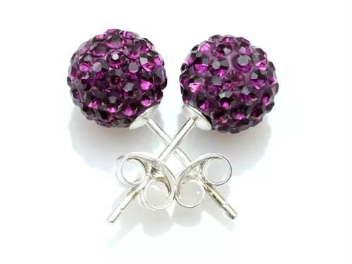 6-8-10-12mm 925 Sterling Silver Shamballa Crystal Ball Stud Earring UK Seller!!