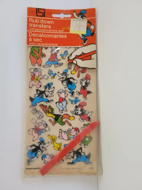 Vintage Walt Disney Rub Down Transfers Special Products Holland 1980s NIP Pigs
