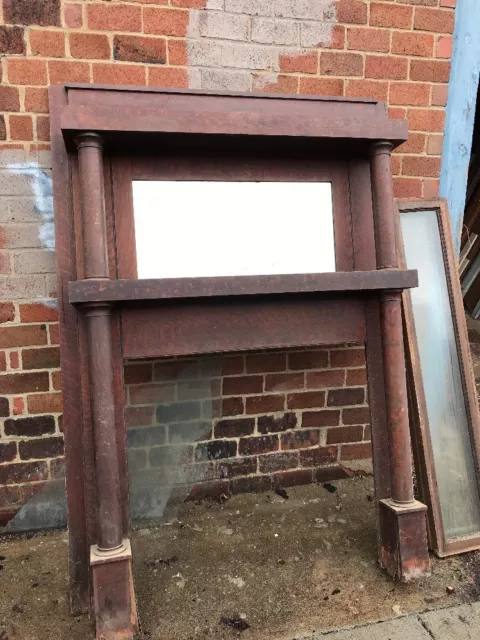 R 13 Antique Oak Beveled Glass Mantle 60.5 X 83.5 X 11.5