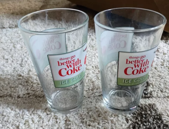 Set of 2 Vintage 60's Themed Coke Glasses “Things Go Better With Coke” 16 oz.