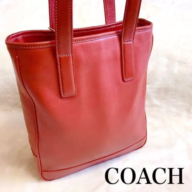 Used Old Coach Vintage Red Leather Bag - Wide 24cm with Interior Zipper Pocket