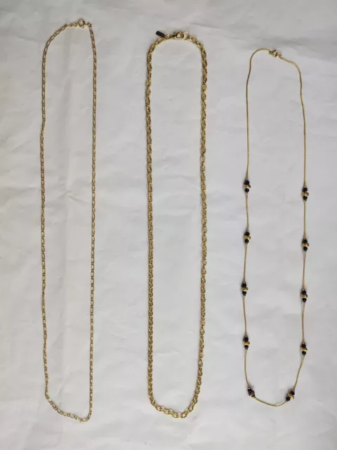 Lot 3 Gold Tone Long Chain Necklaces Black Beads Korea Vintage Costume Jewelry