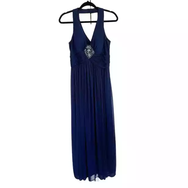 NW Nightway Womens Sleeveless Formal Dress Size 8 Navy Blue Long Evening Gown