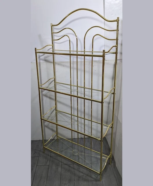 VINTAGE GOLD/BRASS METAL Arched Display Wire Shelf Etagere MCM