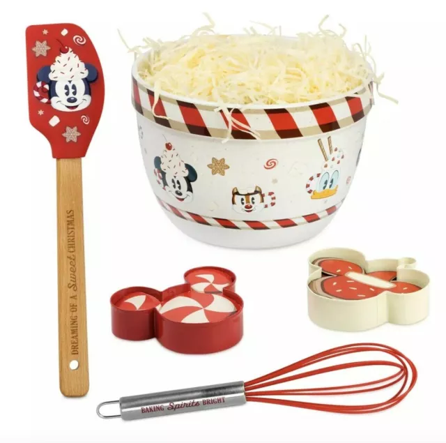 New Disney Parks Mickey Mouse & Friends Holiday Baking Set Mixing Bowl Spatula