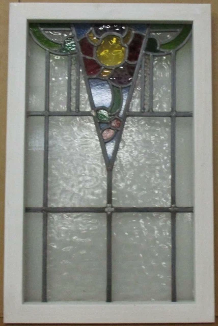 MIDSIZE OLD ENGLISH LEADED STAINED GLASS WINDOW Abstract Design 17" x 16.25"