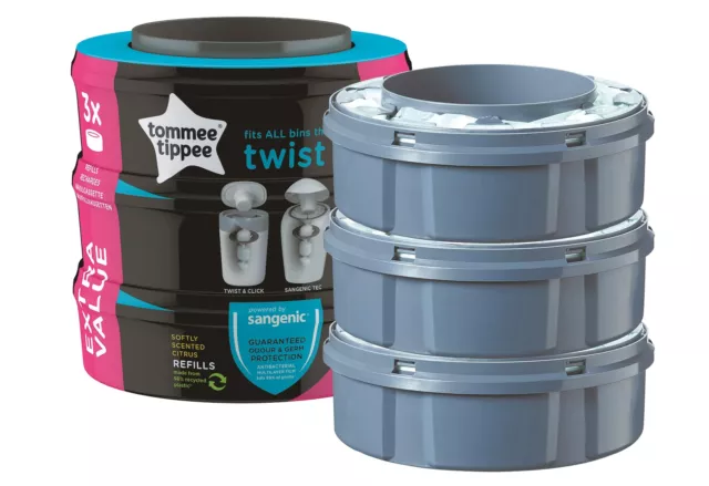 Tommee Tippee Nachfüllkassette Twist&Click + Sangenic Tec Windeleimer 3er Set