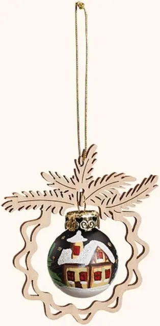 Baumbehang aus Holz mit Glaskugel, handbemalt schwarz/ weiß,Ø 8cm NEU Christbaum