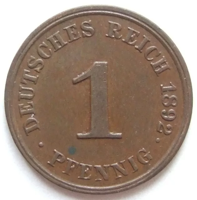 Moneta Reich Tedesco Impero Tedesco 1 Pfennig 1892 J IN Extremely fine