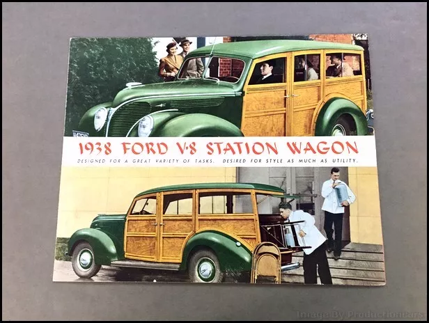 1938 Ford V-8 V8 Woody Station Wagon Vintage ORIGINAL Car Sales Brochure Folder