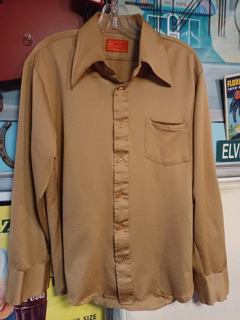 Vtg Mid-century 1960s 1970s Kings Road Disco Pointy Collar Shirt Polyester MCM L