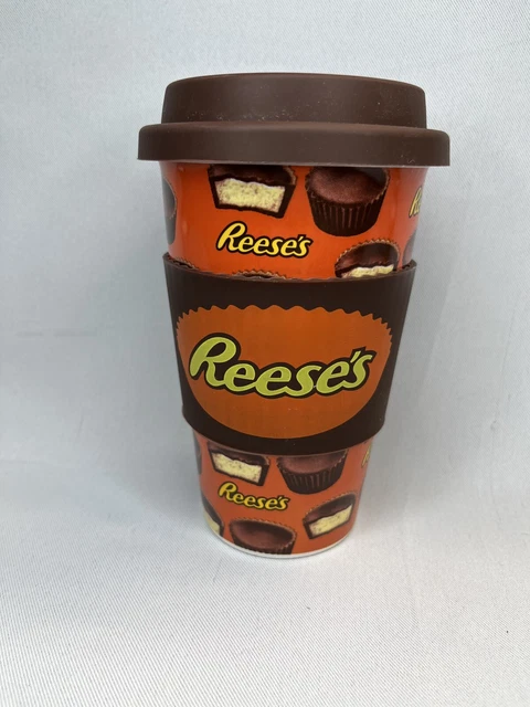 Reeses Peanut Butter Cup, Travel Mug with lid and cool sleeve 16 oz