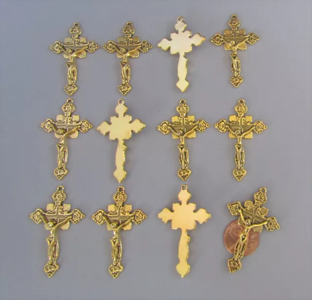 12 pc Rosary Crucifixes crosses / Affordable Rosaries parts Antique GOLD NEW